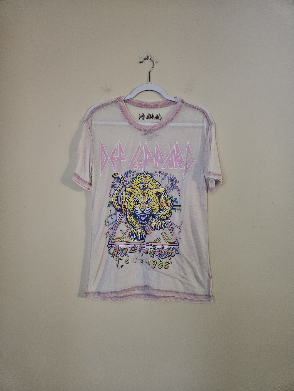 Goodie Two Sleeves Women's Def Leppard Sheer T-shirt, Size Small, Pink